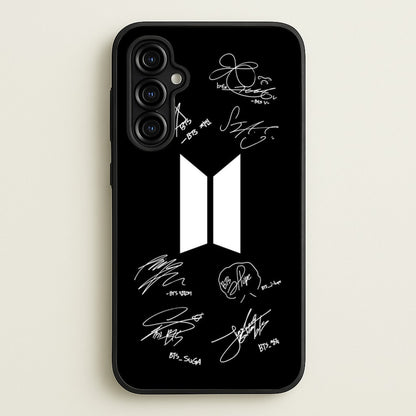 Black K-Pop Band Logo and Signatures  - BTS Phone Case for Galaxy A54