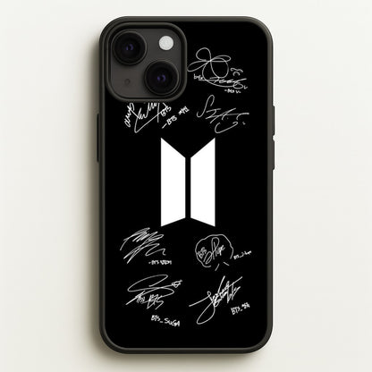 Black K-Pop Band Logo and Signatures  - BTS Phone Case for iPhone 13 Mini