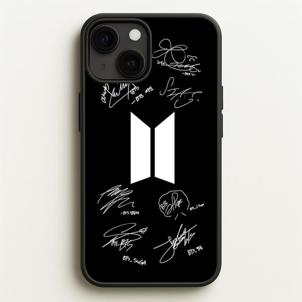 Black K-Pop Band Logo and Signatures  - BTS Phone Case for iPhone 13 Mini