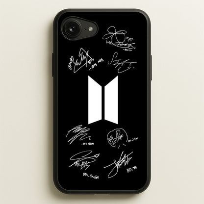 Black K-Pop Band Logo and Signatures  - BTS Phone Case for iPhone 16e