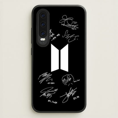 Black K-Pop Band Logo and Signatures  - BTS Phone Case for Huawei P30