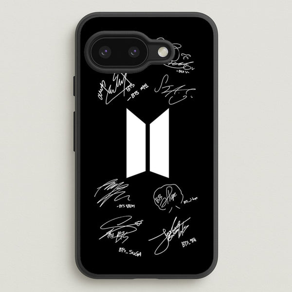 Black K-Pop Band Logo and Signatures  - BTS Phone Case for Google Pixel 9a