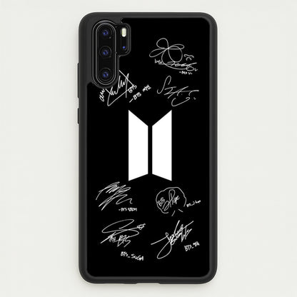 Black K-Pop Band Logo and Signatures  - BTS Phone Case for Huawei P30 Pro