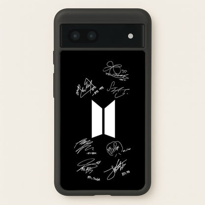 Black K-Pop Band Logo and Signatures  - BTS Phone Case for Google Pixel 6a
