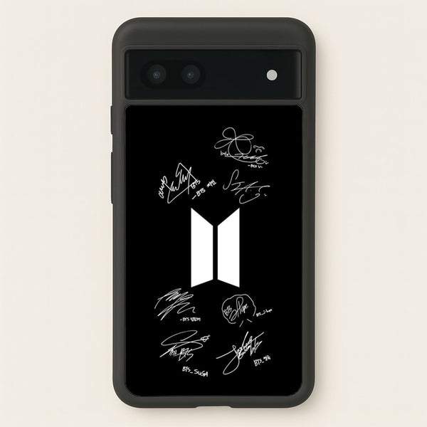 Black K-Pop Band Logo and Signatures  - BTS Phone Case for Google Pixel 6a