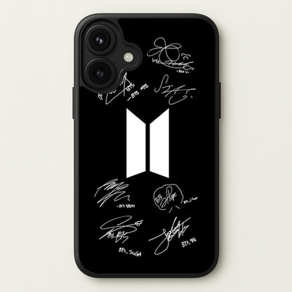 Black K-Pop Band Logo and Signatures Phone Case for iPhone 17