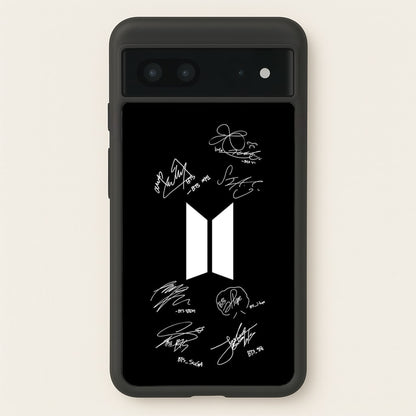 Black K-Pop Band Logo and Signatures  - BTS Phone Case for Google Pixel 7