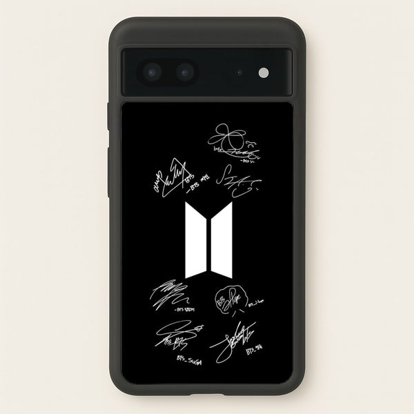 Black K-Pop Band Logo and Signatures  - BTS Phone Case for Google Pixel 7