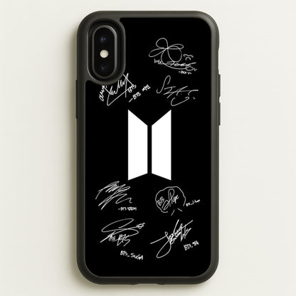 Black K-Pop Band Logo and Signatures  - BTS Phone Case for iPhone X / XS