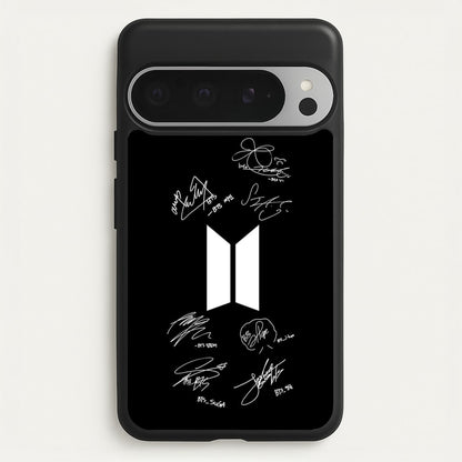 Black K-Pop Band Logo and Signatures  - BTS Phone Case for Google Pixel 9 Pro XL