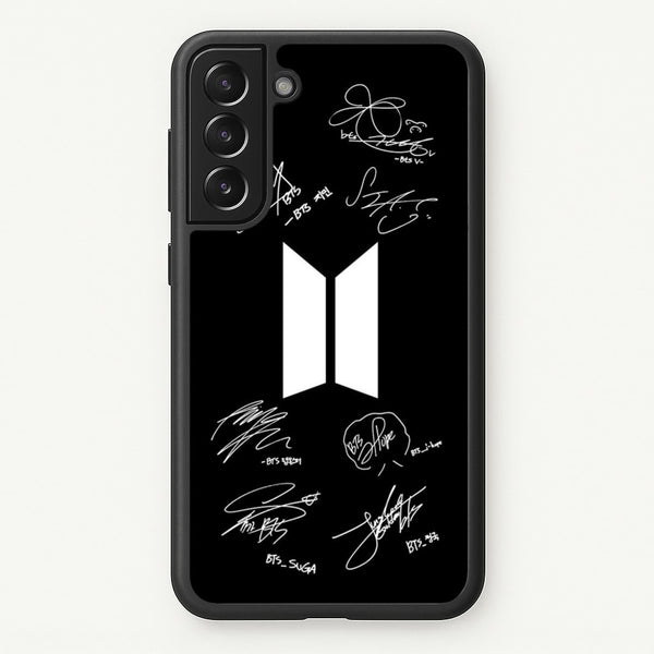 Black K-Pop Band Logo and Signatures  - BTS Phone Case for Galaxy S22 Plus