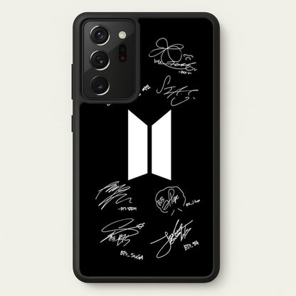 Black K-Pop Band Logo and Signatures  - BTS Phone Case for Galaxy Note 20 Ultra