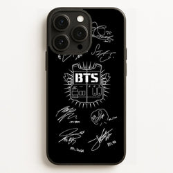 Black K-Pop Band Army Logo and Signatures  - BTS Phone Case for iPhone 16 Pro Max