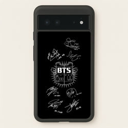 Black K-Pop Band Army Logo and Signatures  - BTS Phone Case for Google Pixel 6