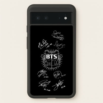 Black K-Pop Band Army Logo and Signatures  - BTS Phone Case for Google Pixel 6