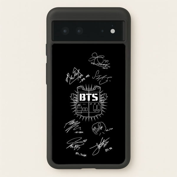 Black K-Pop Band Army Logo and Signatures  - BTS Phone Case for Google Pixel 6