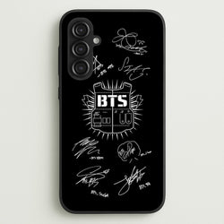 Black K-Pop Band Army Logo and Signatures  - BTS Phone Case for Galaxy S23FE