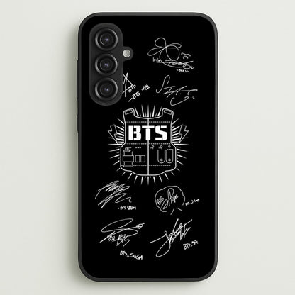 Black K-Pop Band Army Logo and Signatures  - BTS Phone Case for Galaxy S23FE