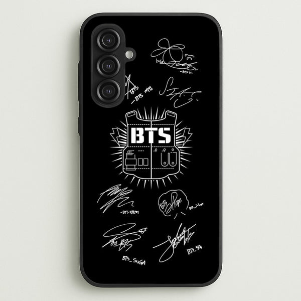 Black K-Pop Band Army Logo and Signatures  - BTS Phone Case for Galaxy S23FE