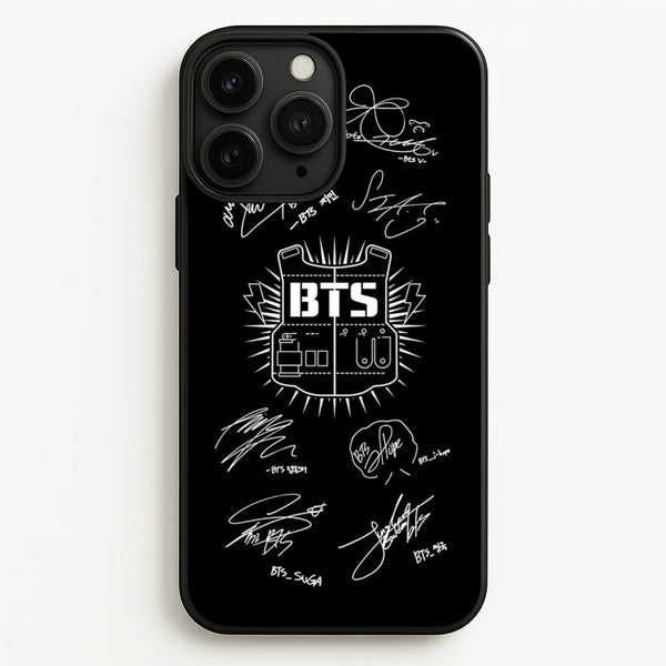 Black K-Pop Band Army Logo and Signatures  - BTS Phone Case for iPhone 11 Pro Max