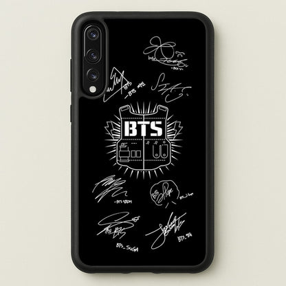 Black K-Pop Band Army Logo and Signatures  - BTS Phone Case for Huawei P20 Pro