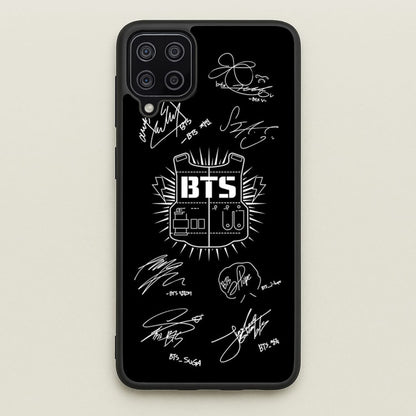 Black K-Pop Band Army Logo and Signatures  - BTS Phone Case for Galaxy A12