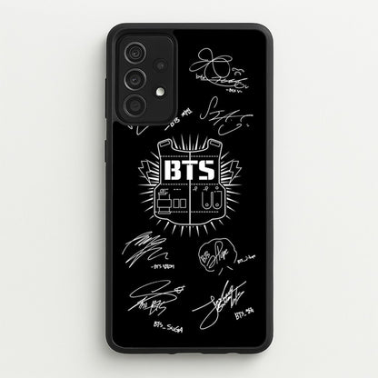 Black K-Pop Band Army Logo and Signatures  - BTS Phone Case for Galaxy A52 / A52s