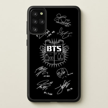 Black K-Pop Band Army Logo and Signatures  - BTS Phone Case for Galaxy S20 Plus