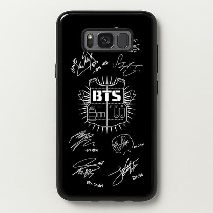 Black K-Pop Band Army Logo and Signatures  - BTS Phone Case for Galaxy S8
