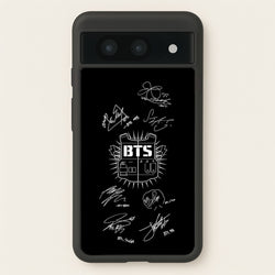 Black K-Pop Band Army Logo and Signatures  - BTS Phone Case for Google Pixel 8a