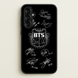 Black K-Pop Band Army Logo and Signatures  - BTS Phone Case for Galaxy A54