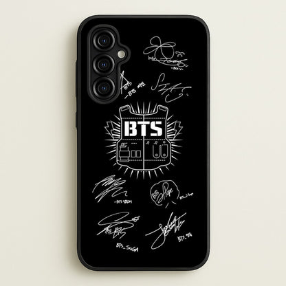 Black K-Pop Band Army Logo and Signatures  - BTS Phone Case for Galaxy A54