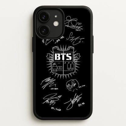 Black K-Pop Band Army Logo and Signatures  - BTS Phone Case for iPhone 11