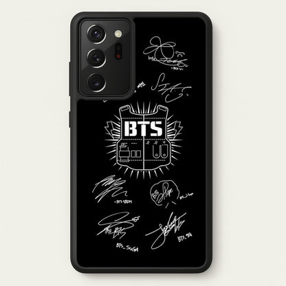 Black K-Pop Band Army Logo and Signatures  - BTS Phone Case for Galaxy Note 20 Ultra