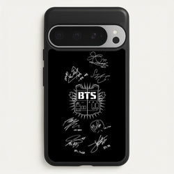Black K-Pop Band Army Logo and Signatures  - BTS Phone Case for Google Pixel 9 Pro XL