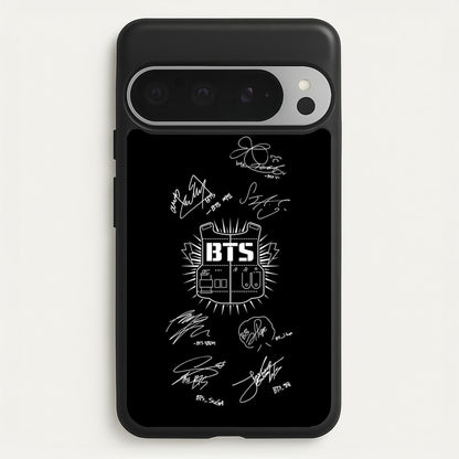 Black K-Pop Band Army Logo and Signatures  - BTS Phone Case for Google Pixel 9 Pro XL