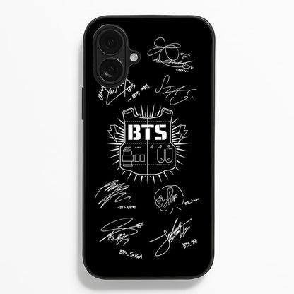Black K-Pop Band Army Logo and Signatures Phone Case
