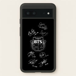 Black K-Pop Band Army Logo and Signatures  - BTS Phone Case for Google Pixel 7