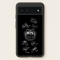 Black K-Pop Band Army Logo and Signatures  - BTS Phone Case for Google Pixel 6a