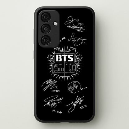 Black K-Pop Band Army Logo and Signatures  - BTS Phone Case for Galaxy A15