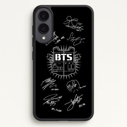 Black K-Pop Band Army Logo and Signatures  - BTS Phone Case for Galaxy S25 Edge