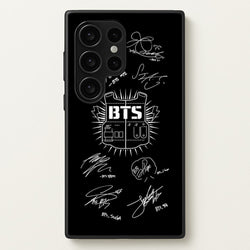 Black K-Pop Band Army Logo and Signatures  - BTS Phone Case for Galaxy S24 Ultra