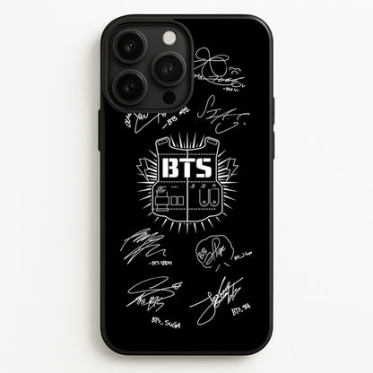 Black K-Pop Band Army Logo and Signatures  - BTS Phone Case for iPhone 13 Pro Max