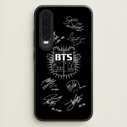 Black K-Pop Band Army Logo and Signatures  - BTS Phone Case for Huawei P30