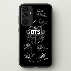 Black K-Pop Band Army Logo and Signatures  - BTS Phone Case for Galaxy A35
