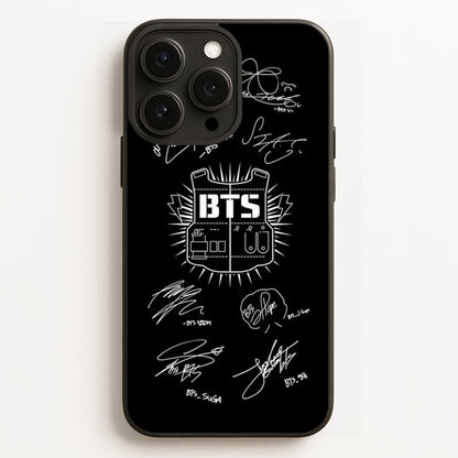 Black K-Pop Band Army Logo and Signatures  - BTS Phone Case for iPhone 12 Pro Max