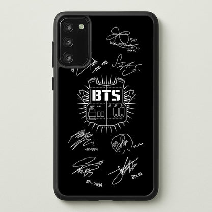 Black K-Pop Band Army Logo and Signatures  - BTS Phone Case for Galaxy S20FE