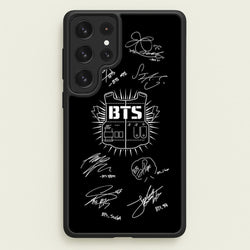 Black K-Pop Band Army Logo and Signatures  - BTS Phone Case for Galaxy S23 Ultra