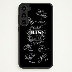 Black K-Pop Band Army Logo and Signatures  - BTS Phone Case for Galaxy S23