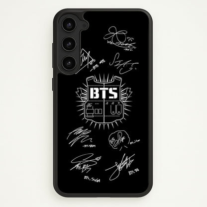 Black K-Pop Band Army Logo and Signatures  - BTS Phone Case for Galaxy S23